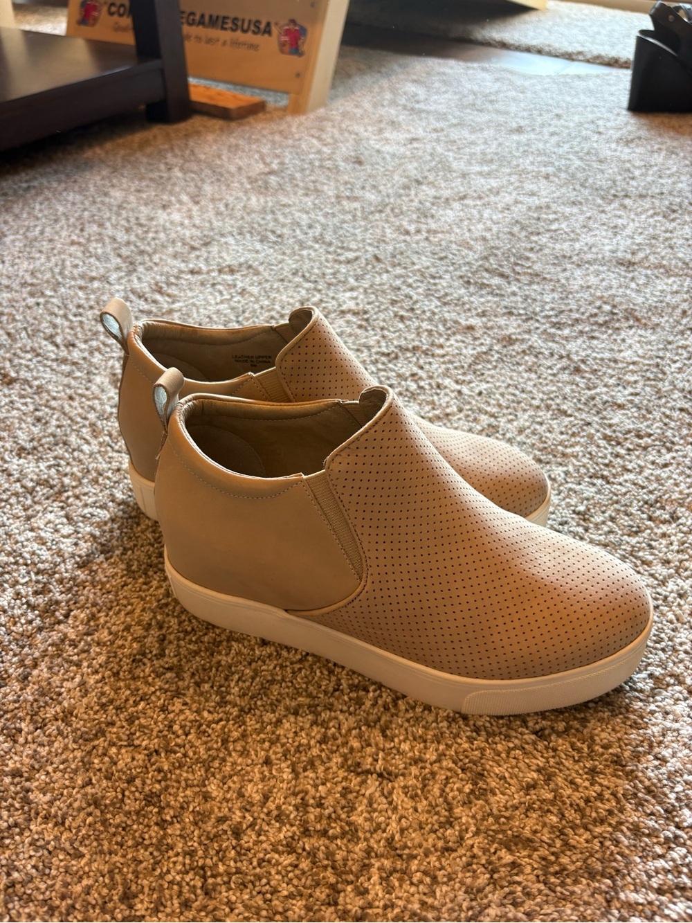 J Slides Perforated Slip-On Wedge Sneakers in Beige